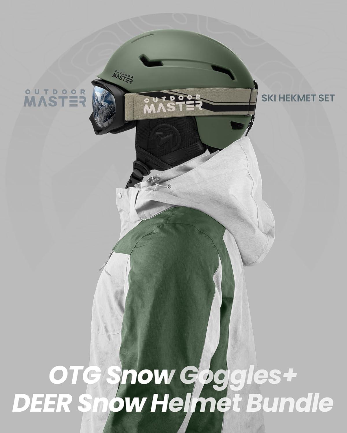 imageOutdoorMaster Ski Helmet SetSnowboard Helmet with Goggles for Adults Durable PC Shell Protective EPS Foam ampamp 10 Cooling Vents Snow Helmets for Men Women ampamp YouthMatte Trail Gree