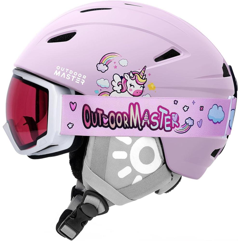 imageOutdoorMaster Anoa Kids Ski Helmet and Goggles Set Snowboard Helmet with Ski Goggles Durable PC Shell ShockAbsorbing EPS Core ampamp Adjustable Fit Certified Snow Helmets for Boys Girls ampamp YouthPink