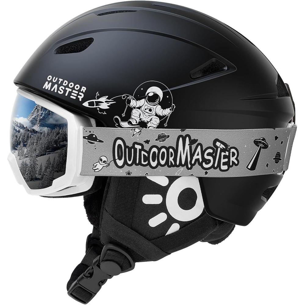 imageOutdoorMaster Anoa Kids Ski Helmet and Goggles Set Snowboard Helmet with Ski Goggles Durable PC Shell ShockAbsorbing EPS Core ampamp Adjustable Fit Certified Snow Helmets for Boys Girls ampamp YouthBlack