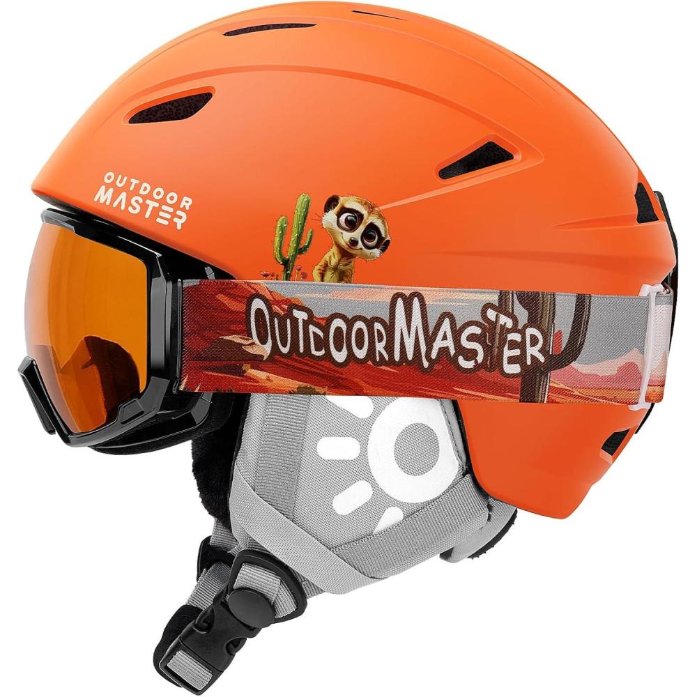 imageOutdoorMaster Anoa Kids Ski Helmet and Goggles Set Snowboard Helmet with Ski Goggles Durable PC Shell ShockAbsorbing EPS Core ampamp Adjustable Fit Certified Snow Helmets for Boys Girls ampamp YouthOrange