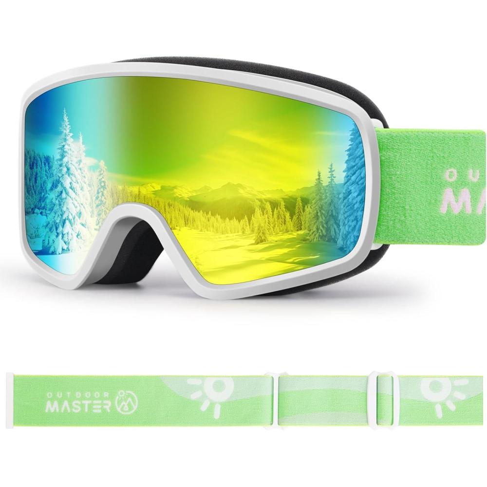 imageOutdoorMaster Kids Ski Goggles OTG Snowboard Goggles with 100 UV Protection Kids Snow Goggles for Boys Girls ToddlerVlt 102 Revo Gold Lens