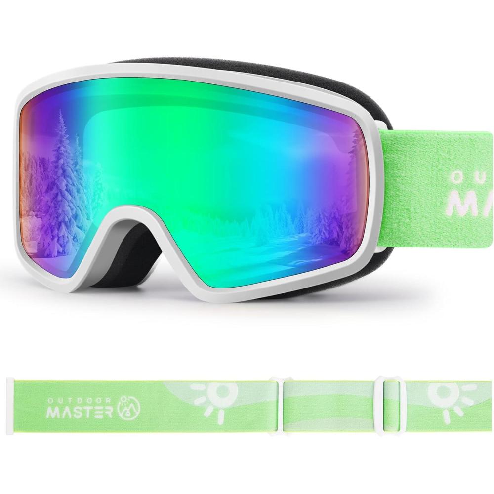 imageOutdoorMaster Kids Ski Goggles OTG Snowboard Goggles with 100 UV Protection Kids Snow Goggles for Boys Girls ToddlerVlt 12 Revo Green Lens