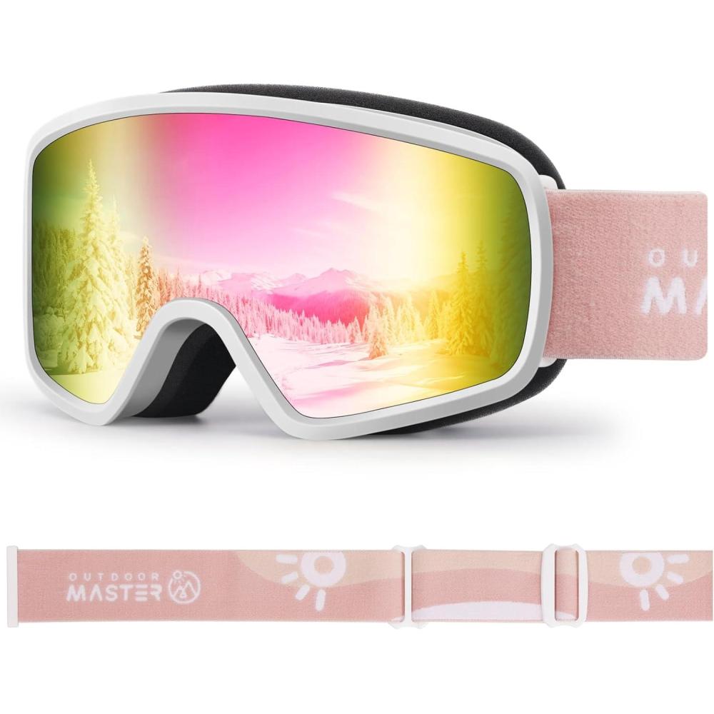 imageOutdoorMaster Kids Ski Goggles OTG Snowboard Goggles with 100 UV Protection Kids Snow Goggles for Boys Girls ToddlerVlt 139 Revo Pink Lens