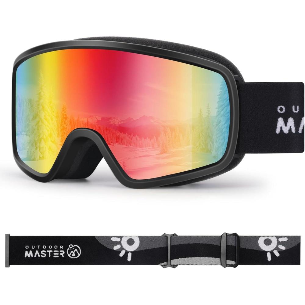 imageOutdoorMaster Kids Ski Goggles OTG Snowboard Goggles with 100 UV Protection Kids Snow Goggles for Boys Girls ToddlerVlt 20 Revo Red Lens