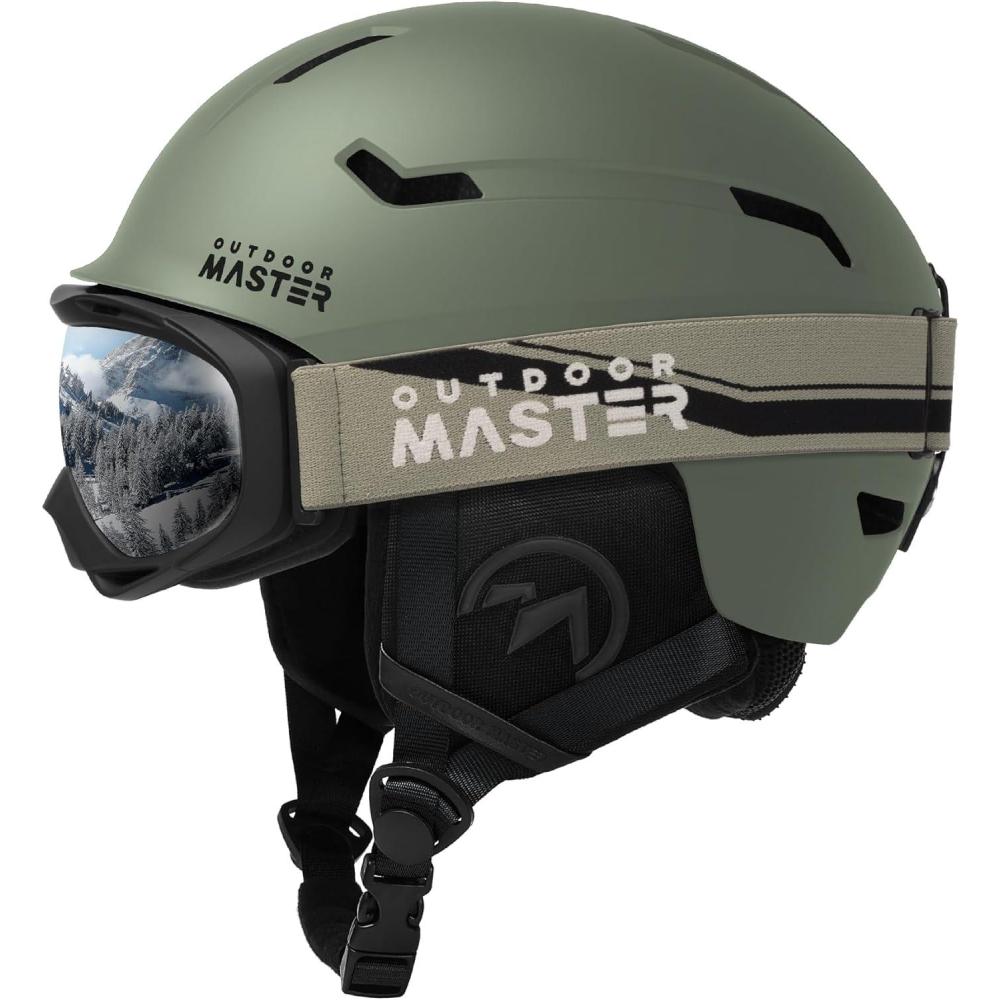 imageOutdoorMaster Ski Helmet SetSnowboard Helmet with Goggles for Adults Durable PC Shell Protective EPS Foam ampamp 10 Cooling Vents Snow Helmets for Men Women ampamp YouthMatte Trail Gree