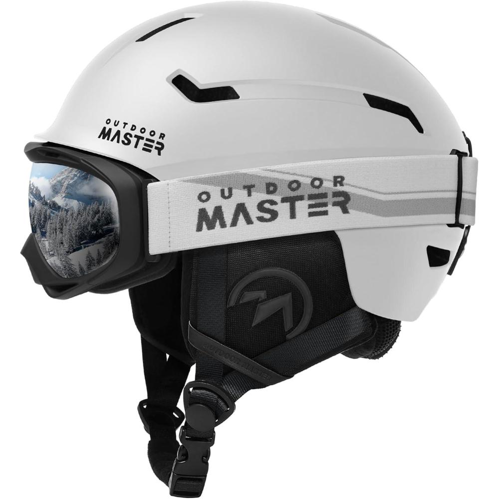 imageOutdoorMaster Ski Helmet SetSnowboard Helmet with Goggles for Adults Durable PC Shell Protective EPS Foam ampamp 10 Cooling Vents Snow Helmets for Men Women ampamp YouthMatte White