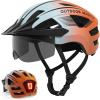 OutdoorMaster Adult Bike Helmet – Bicycle Helmet with Rechargeable Rear LED Light, Detachable Magnetic Goggles, Removable Sun Visor – Suitable for Commuting and Cycling for Men and Women(Gradient Blue Orange)