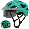OutdoorMaster Adult Bike Helmet – Bicycle Helmet with Rechargeable Rear LED Light, Detachable Magnetic Goggles, Removable Sun Visor – Suitable for Commuting and Cycling for Men and Women(Mint Green)