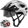 OutdoorMaster Adult Bike Helmet – Bicycle Helmet with Rechargeable Rear LED Light, Detachable Magnetic Goggles, Removable Sun Visor – Suitable for Commuting and Cycling for Men and Women(Matte White)