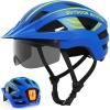 OutdoorMaster Adult Bike Helmet – Bicycle Helmet with Rechargeable Rear LED Light, Detachable Magnetic Goggles, Removable Sun Visor – Suitable for Commuting and Cycling for Men and Women(Ocean Blue)