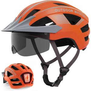 OutdoorMaster Adult Bike Helmet – Bicycle Helmet with Rechargeable Rear LED Light, Detachable Magnetic Goggles, Removable Sun Visor – Suitable for Commuting and Cycling for Men and Women(Matte Orange)