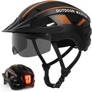 OutdoorMaster Adult Bike Helmet – Bicycle Helmet with Rechargeable Rear LED Light, Detachable Magnetic Goggles, Removable Sun Visor – Suitable for Commuting and Cycling for Men and Women(Matte Black)