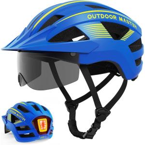 OutdoorMaster Adult Bike Helmet – Bicycle Helmet with Rechargeable Rear LED Light, Detachable Magnetic Goggles, Removable Sun Visor – Suitable for Commuting and Cycling for Men and Women(Ocean Blue)