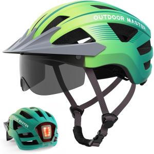 OutdoorMaster Adult Bike Helmet – Bicycle Helmet with Rechargeable Rear LED Light, Detachable Magnetic Goggles, Removable Sun Visor – Suitable for Commuting and Cycling for Men and Women(Gradient Yellow Green)