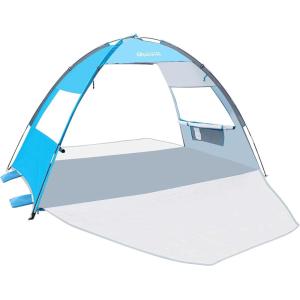 OutdoorMaster Beach Tent Sun Shelter with 2 Ventilated Doors, UPF50+ Easy Setup Beach Tent Canopy for 3 Person, Lightweight & Portable Family Beach Umbrellas for Sand with Carrying Bag -Ocracoke Coast(Blue)