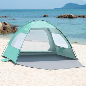 OutdoorMaster Beach Tent for 3/4 Person – Easy Setup Sun Shade Shelter, Portable Beach Shade Sun Canopy with UPF 50+ UV Protection, Removable Skylight Family Size(Green)