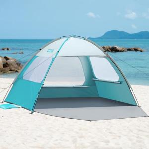 OutdoorMaster Beach Tent for 3/4 Person – Easy Setup Sun Shade Shelter, Portable Beach Shade Sun Canopy with UPF 50+ UV Protection, Removable Skylight Family Size(Olive Green)