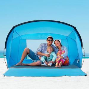 OutdoorMaster Beach Tent for 3-4 Person – Easy Setup and Portable Beach Shade Sun Shelter Canopy with UPF 50+ UV Protection Removable Skylight Family Size – Green(Blue)