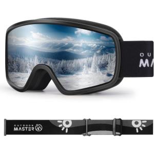OutdoorMaster Kids Ski Goggles OTG Snowboard Goggles with 100% UV Protection Kids Snow Goggles for Boys Girls Toddler(Vlt 12.2% Silver Lens)