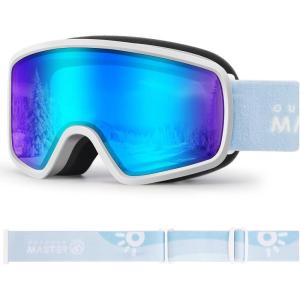 OutdoorMaster Kids Ski Goggles OTG Snowboard Goggles with 100% UV Protection Kids Snow Goggles for Boys Girls Toddler(Vlt 18.3% Revo Iceblue Lens)