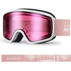 OutdoorMaster Kids Ski Goggles OTG Snowboard Goggles with 100% UV Protection Kids Snow Goggles for Boys Girls Toddler(Vlt 31% Brightred Lens)