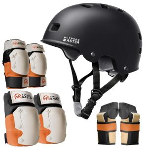 OutdoorMaster Skate Protective Gear Set for Adult & Youth, Skateboard Helmet Knee and Elbow Pads with Wrist Guards for Scooter, Inline Roller Skating, Skateboarding(Black + Orange)