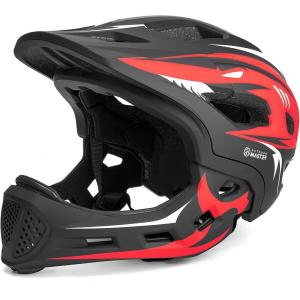 OutdoorMaster Kids Bike Helmet – Full Face Helmet for Kids – Adjustable, Detachable and Lightweight – for Multi-Sport – from Toddler to Youth(Red)