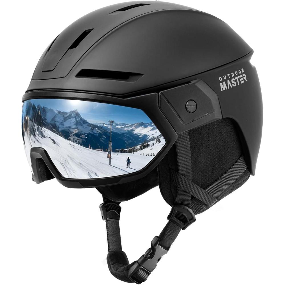 imageOutdoorMaster Snowboarding Helmet with Ski Goggles Ski Helmet and 2in1 Visor Goggles Set Adjustable Fit ampamp Cooling Vents Snow Helmets for Men Women ampamp YouthMatte Black