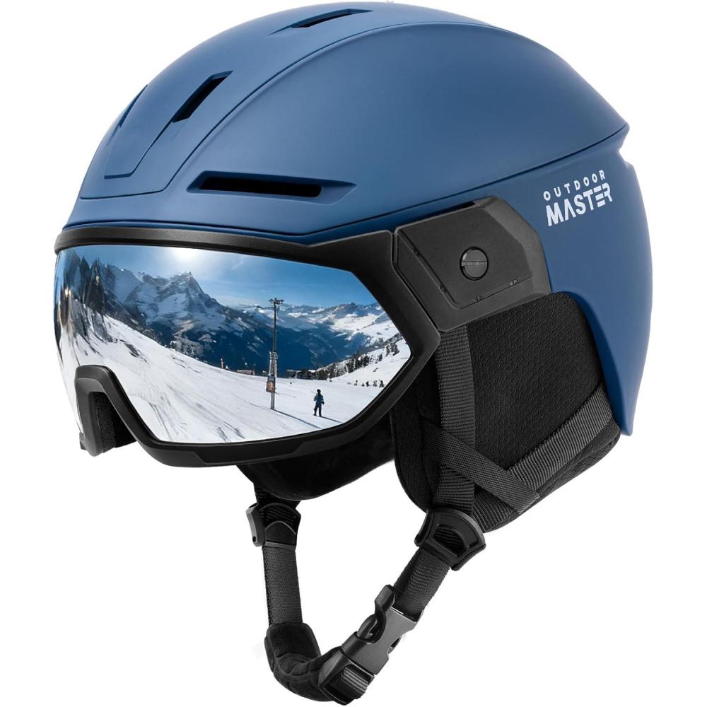imageOutdoorMaster Snowboarding Helmet with Ski Goggles Ski Helmet and 2in1 Visor Goggles Set Adjustable Fit ampamp Cooling Vents Snow Helmets for Men Women ampamp YouthDark Blue