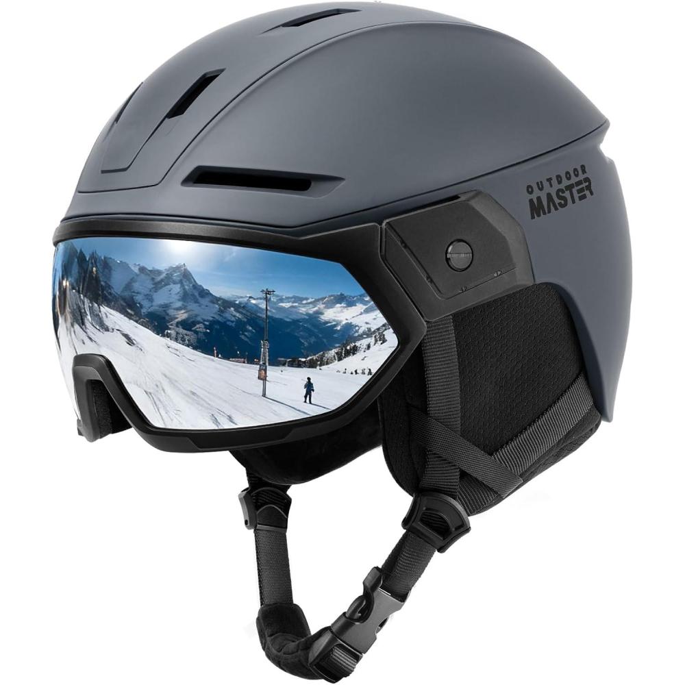 imageOutdoorMaster Snowboarding Helmet with Ski Goggles Ski Helmet and 2in1 Visor Goggles Set Adjustable Fit ampamp Cooling Vents Snow Helmets for Men Women ampamp YouthMatte Gray