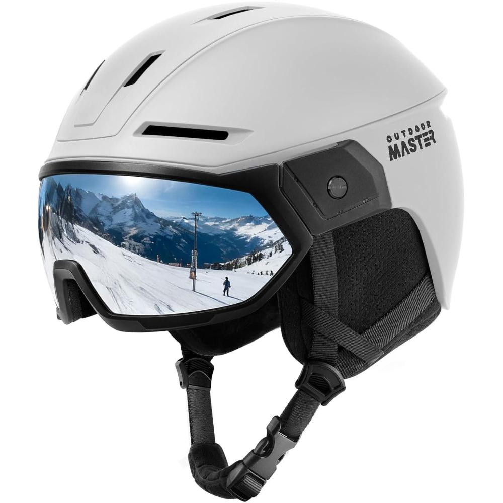 imageOutdoorMaster Snowboarding Helmet with Ski Goggles Ski Helmet and 2in1 Visor Goggles Set Adjustable Fit ampamp Cooling Vents Snow Helmets for Men Women ampamp YouthMatte White