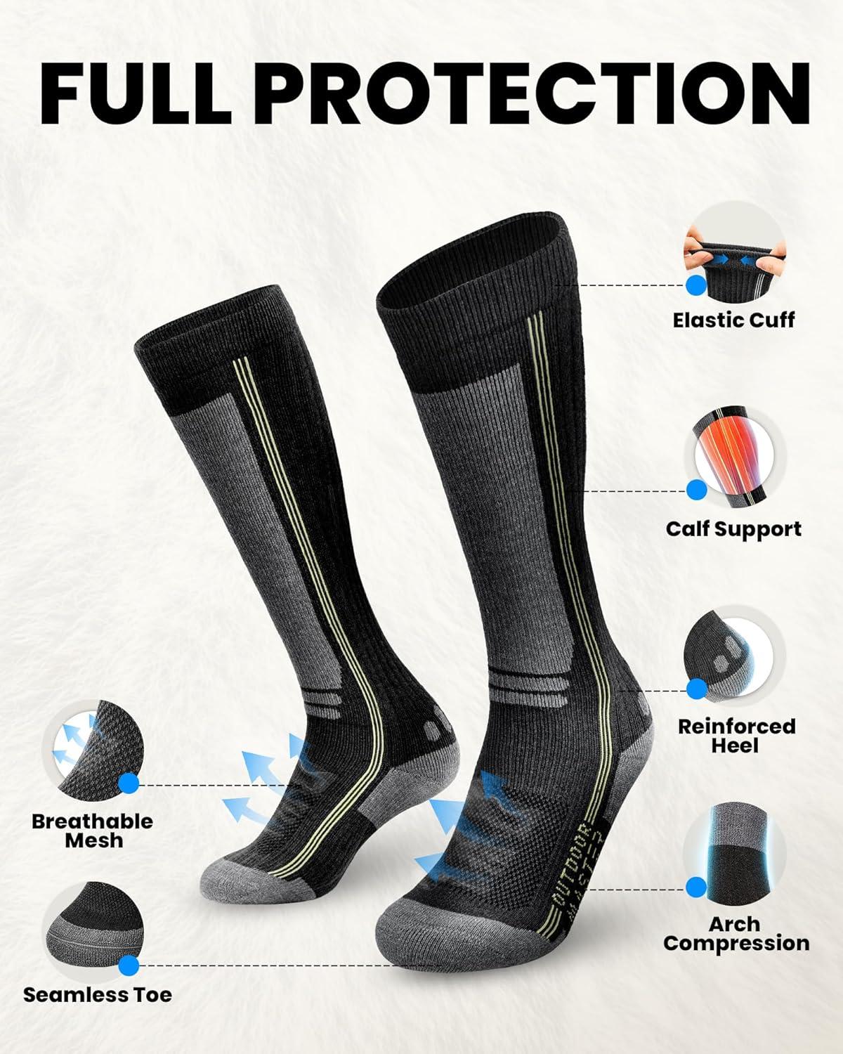 imageOutdoorMaster Thermolite Merino Wool Ski Socks Compression Thermal Snowboarding Socks for Men amp Women Cold WeatherBlack