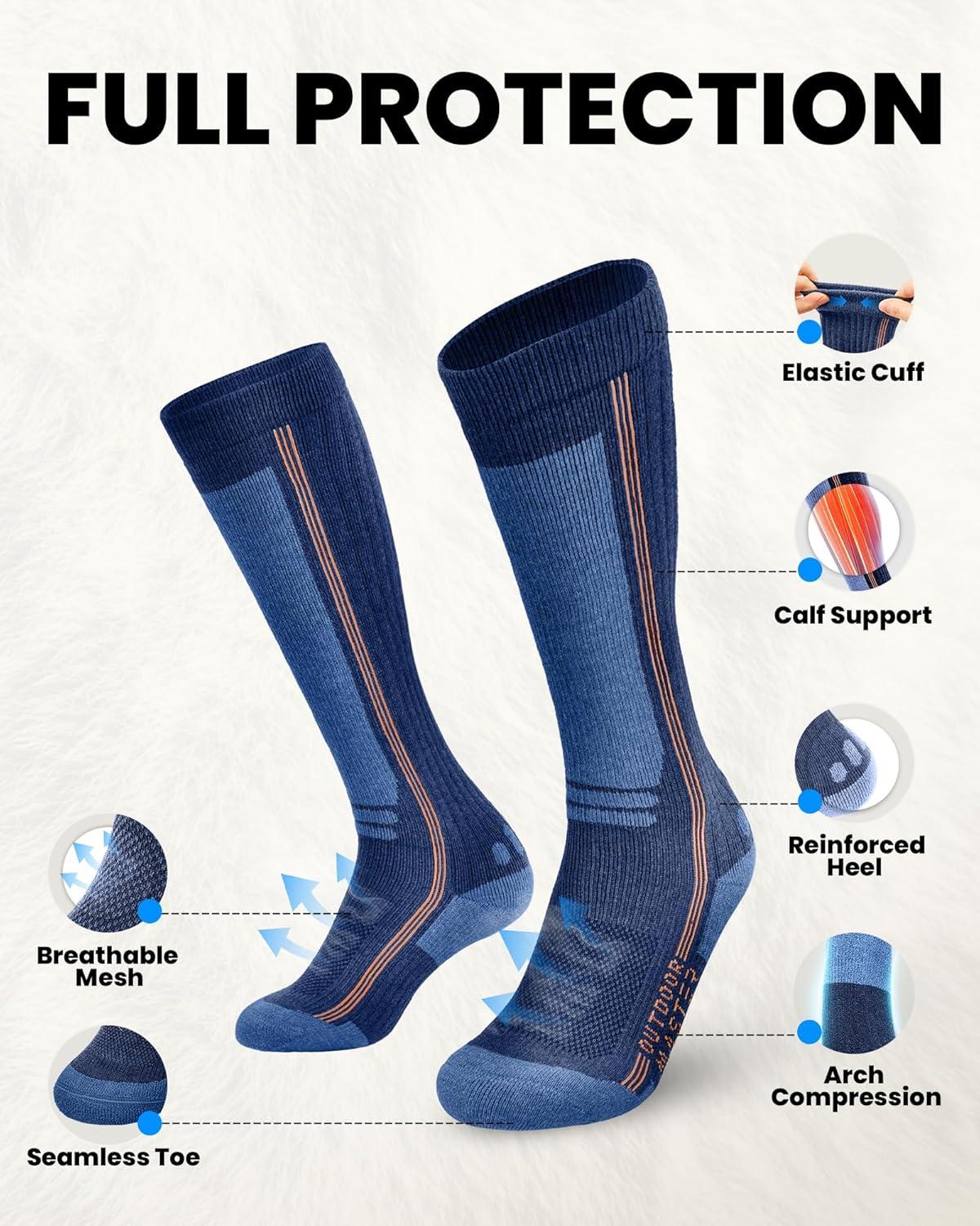 imageOutdoorMaster Thermolite Merino Wool Ski Socks Compression Thermal Snowboarding Socks for Men amp Women Cold WeatherBlue