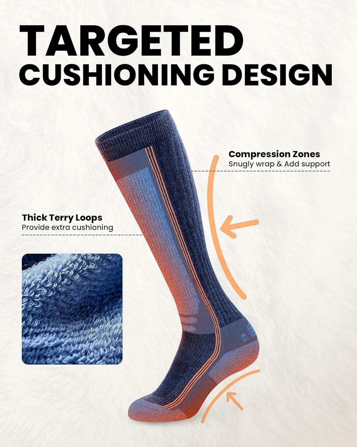 imageOutdoorMaster Thermolite Merino Wool Ski Socks Compression Thermal Snowboarding Socks for Men amp Women Cold WeatherBlue