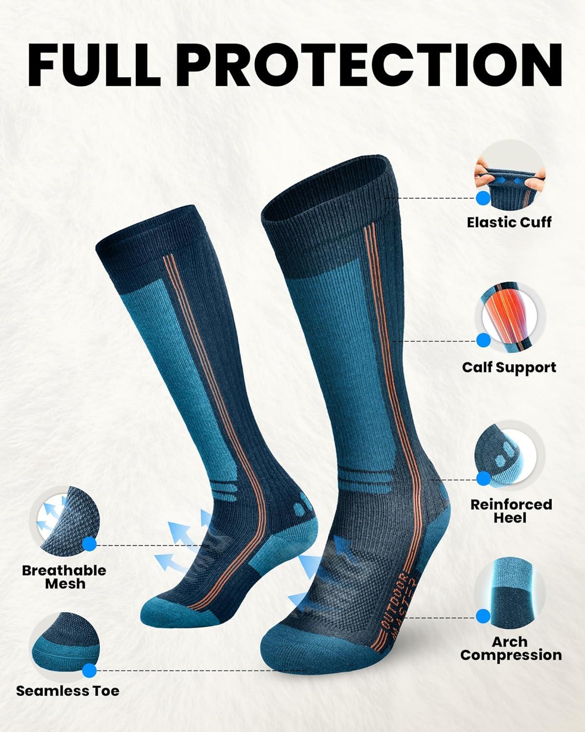 imageOutdoorMaster Thermolite Merino Wool Ski Socks Compression Thermal Snowboarding Socks for Men amp Women Cold WeatherCyan