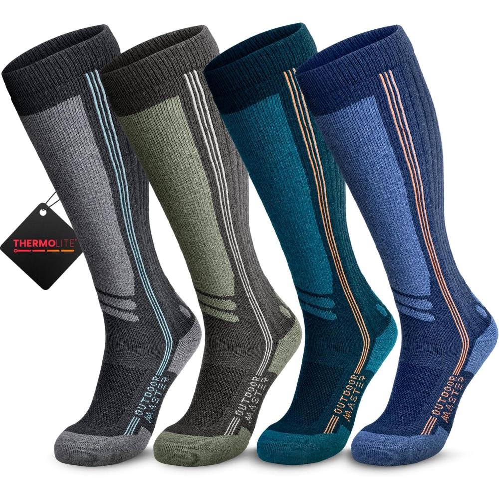 imageOutdoorMaster Thermolite Merino Wool Ski Socks Compression Thermal Snowboarding Socks for Men amp Women Cold WeatherGraygreencyanblue