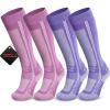 OutdoorMaster Thermolite Merino Wool Ski Socks, Compression Thermal Snowboarding Socks for Men & Women, Cold Weather(Purple+pink)
