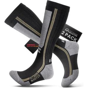 OutdoorMaster Thermolite Merino Wool Ski Socks, Compression Thermal Snowboarding Socks for Men & Women, Cold Weather(Black)