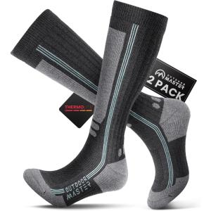 OutdoorMaster Thermolite Merino Wool Ski Socks, Compression Thermal Snowboarding Socks for Men & Women, Cold Weather(Gray)