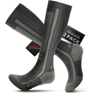 OutdoorMaster Thermolite Merino Wool Ski Socks, Compression Thermal Snowboarding Socks for Men & Women, Cold Weather(Green)