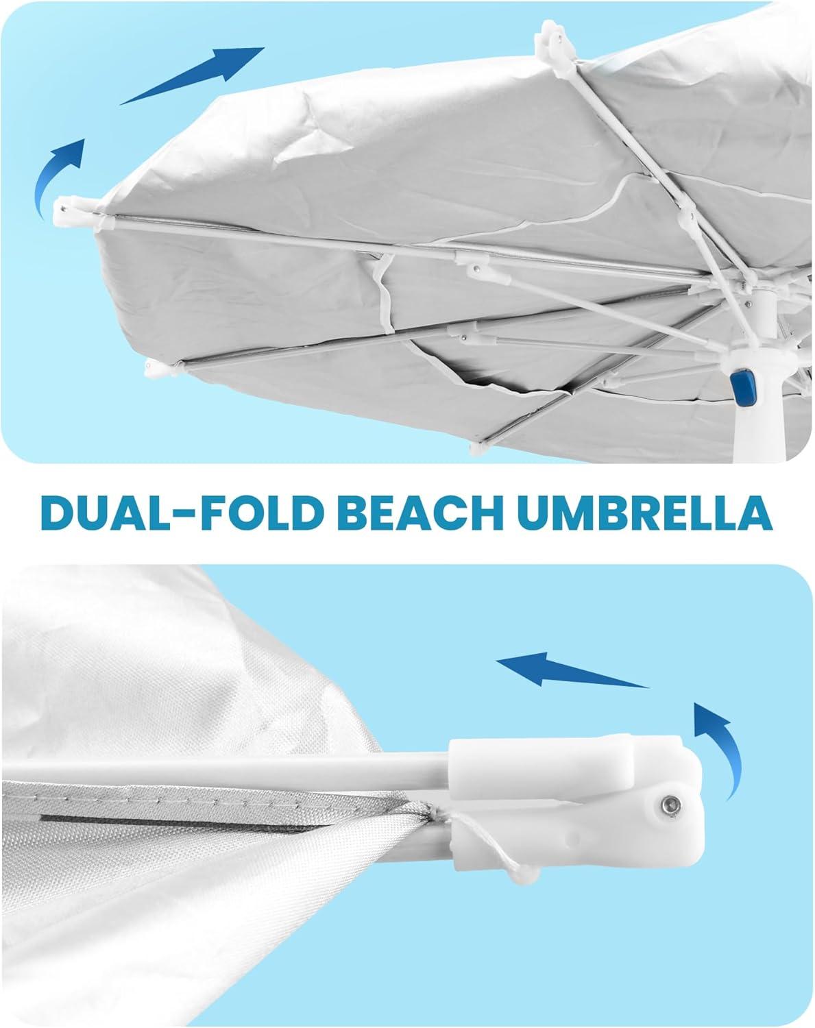 imageOutdoorMaster Beach Umbrellas for Sand with Sandbag amp Anchor 72ft Adjustable Umbrella for Beach Heavy Duty Wind Portable UPF50 Sunshade with Carry Bag for PatioAGray Striped Dual Fold