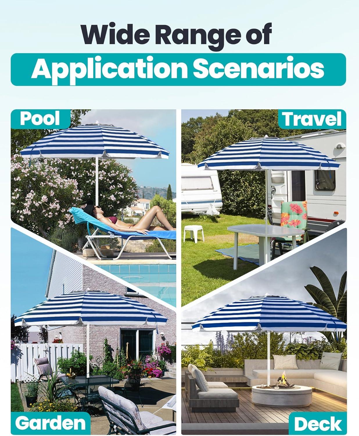 imageOutdoorMaster Beach Umbrellas for Sand with Sandbag amp Anchor 72ft Adjustable Umbrella for Beach Heavy Duty Wind Portable UPF50 Sunshade with Carry Bag for PatioAGray Striped Dual Fold