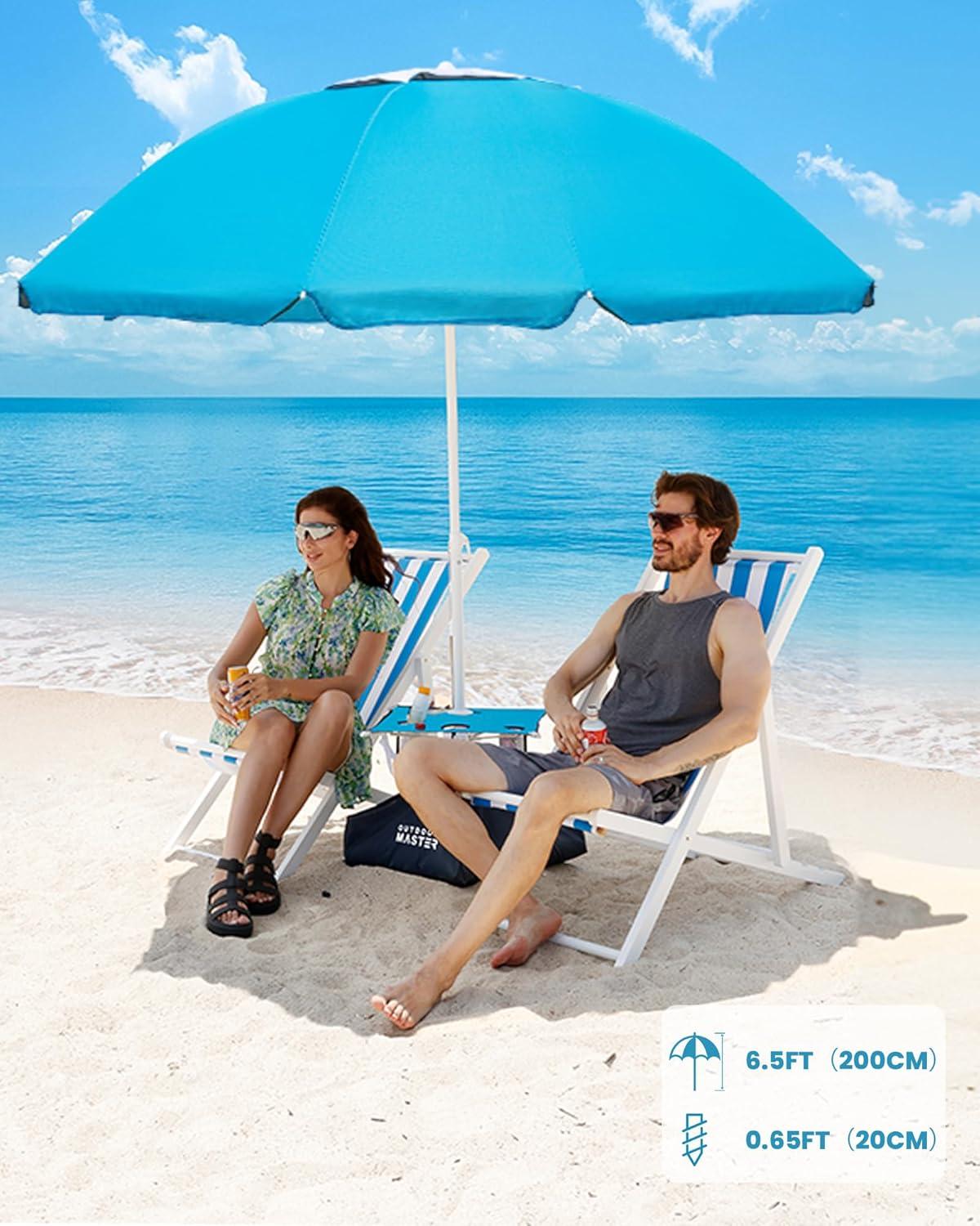 imageOutdoorMaster Beach Umbrellas for Sand with Sandbag amp Anchor 72ft Adjustable Umbrella for Beach Heavy Duty Wind Portable UPF50 Sunshade with Carry Bag for PatioTurquoise Striped Cup Holder