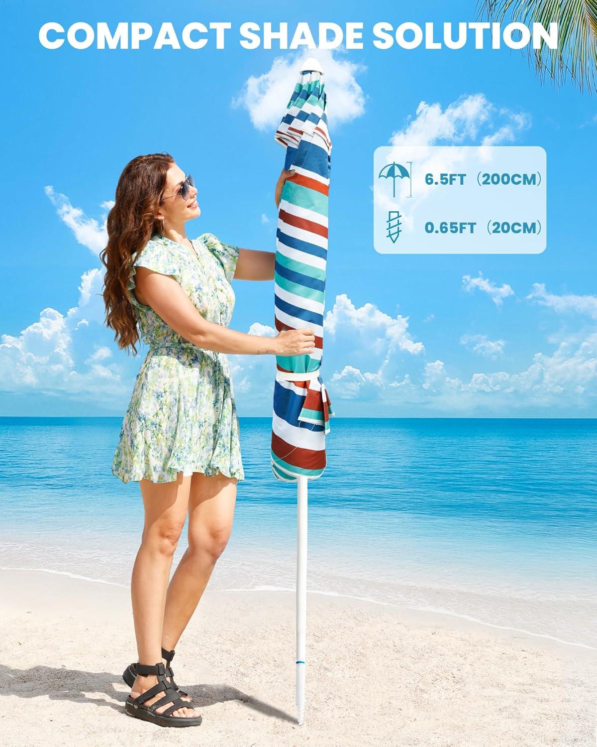 imageOutdoorMaster Beach Umbrellas for Sand with Sandbag amp Anchor 72ft Adjustable Umbrella for Beach Heavy Duty Wind Portable UPF50 Sunshade with Carry Bag for PatioBlue Red Striped Simple