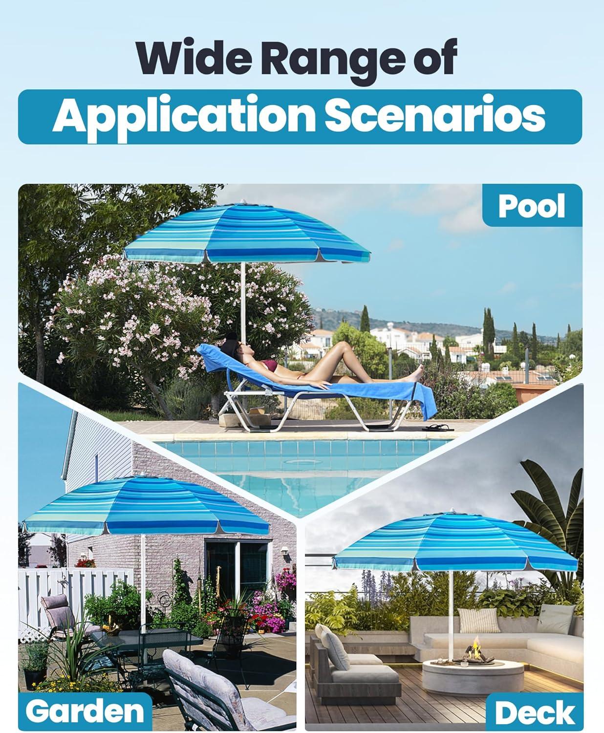 imageOutdoorMaster Beach Umbrellas for Sand with Sandbag amp Anchor 72ft Adjustable Umbrella for Beach Heavy Duty Wind Portable UPF50 Sunshade with Carry Bag for PatioLight Blue Striped Cup Holder
