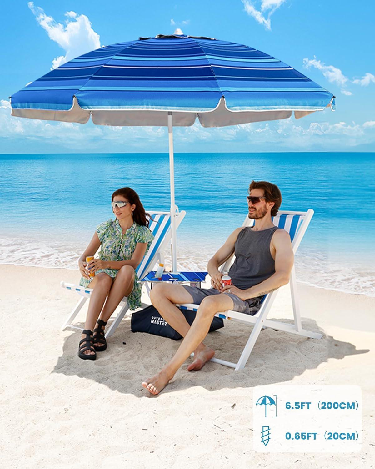 imageOutdoorMaster Beach Umbrellas for Sand with Sandbag amp Anchor 72ft Adjustable Umbrella for Beach Heavy Duty Wind Portable UPF50 Sunshade with Carry Bag for PatioDark Blue Striped Cup Holder