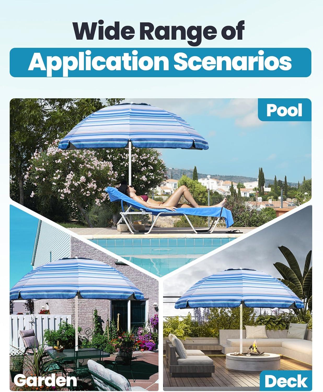 imageOutdoorMaster Beach Umbrellas for Sand with Sandbag amp Anchor 72ft Adjustable Umbrella for Beach Heavy Duty Wind Portable UPF50 Sunshade with Carry Bag for PatioBlue White Striped Cup Holder