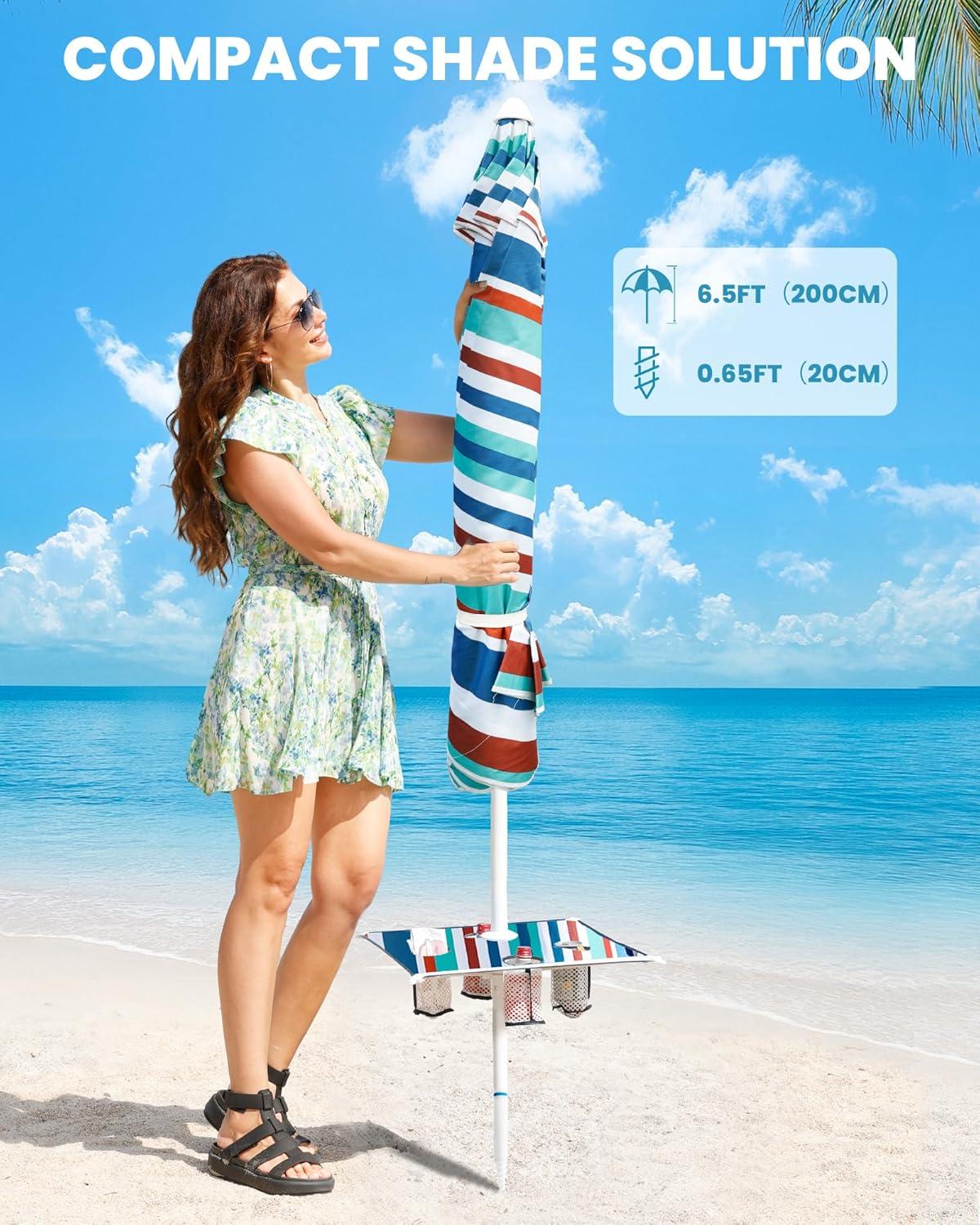 imageOutdoorMaster Beach Umbrellas for Sand with Sandbag amp Anchor 72ft Adjustable Umbrella for Beach Heavy Duty Wind Portable UPF50 Sunshade with Carry Bag for PatioBlue Red Striped Cup Holder
