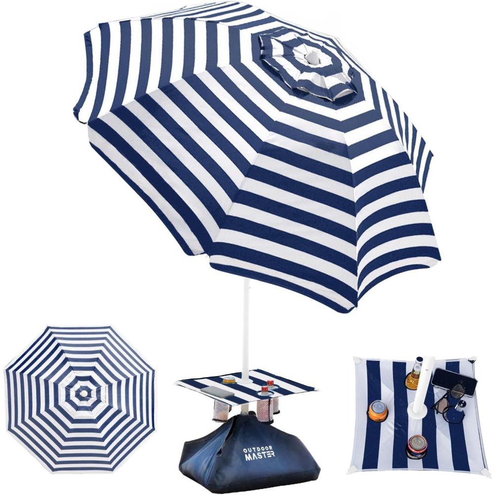 imageOutdoorMaster Beach Umbrellas for Sand with Sandbag amp Anchor 72ft Adjustable Umbrella for Beach Heavy Duty Wind Portable UPF50 Sunshade with Carry Bag for PatioNavy Striped Cup Holder