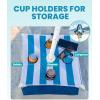 OutdoorMaster Beach Umbrellas for Sand with Sandbag & Anchor, 7.2ft Adjustable Umbrella for Beach Heavy Duty Wind, Portable UPF50+ Sunshade with Carry Bag for Patio(Blue Striped Cup Holder)
